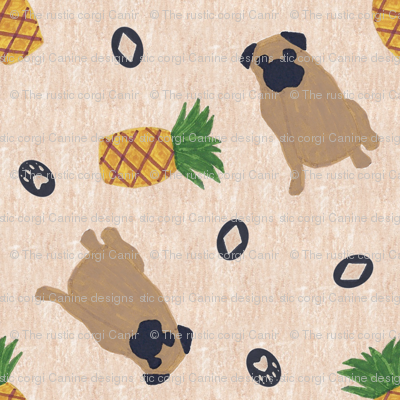 Primitive Pug and pineapple - ditsy
