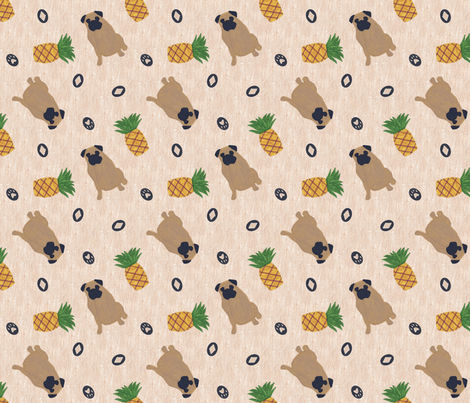Primitive Pug and pineapple - ditsy fabric by rusticcorgi on Spoonflower - custom fabric