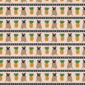 Primitive Pug and pineapple - small border