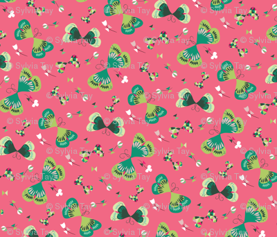 Emerald Butterflies in Pink