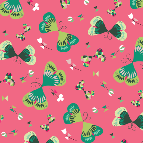 Emerald Butterflies in Pink fabric by licoricelove on Spoonflower - custom fabric