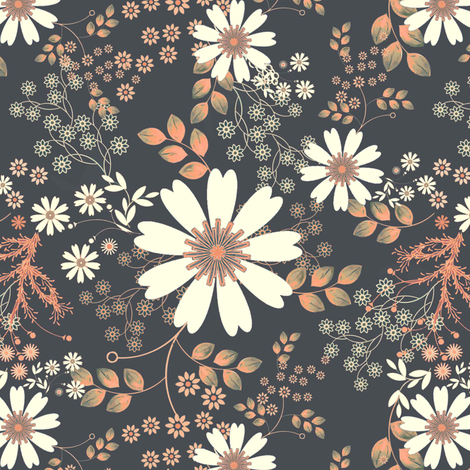 Cosmos Meadow Glow in peach fabric by joanmclemore on Spoonflower - custom fabric