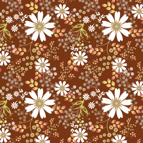 Cosmos Meadow on brown fabric by joanmclemore on Spoonflower - custom fabric