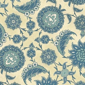Antique Arabic floral, in blues