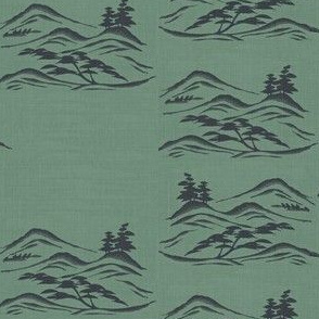 Asian inkscape - green slate and charcoal-ed