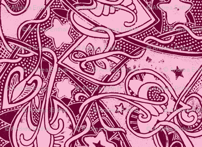 On the Midway (rose/raspberry line art blocks)