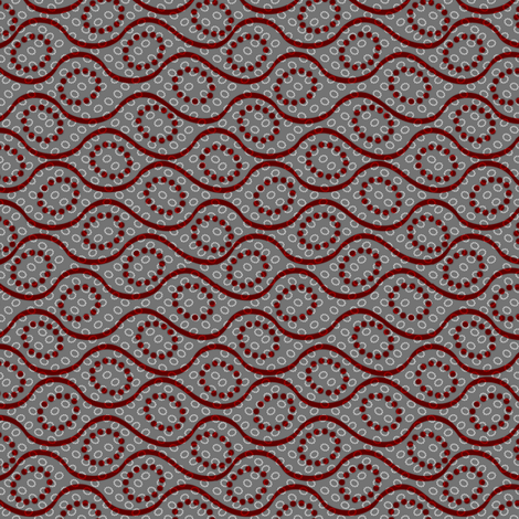 dotted_waves deep red on gray fabric by glimmericks on Spoonflower - custom fabric