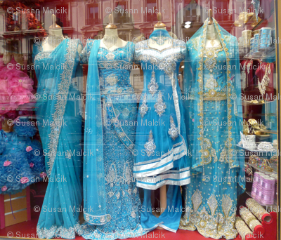 Blue Saris in a Store Window