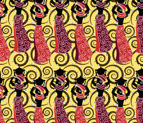 African ladies on yellow fabric by kociara on Spoonflower - custom fabric