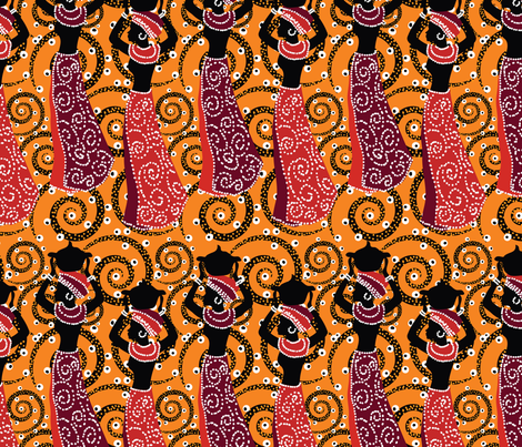 African ladies on orange fabric by kociara on Spoonflower - custom fabric
