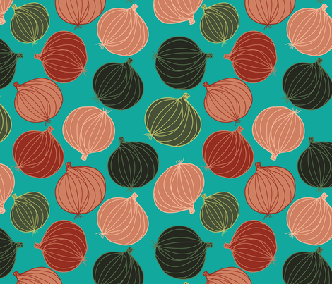 onions on teal fabric by kociara on Spoonflower - custom fabric