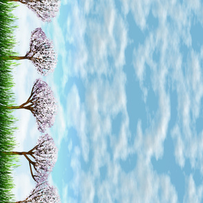 Sakurama - Sky, cherry trees and grass border