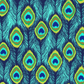 ikat aqua peacock feathers