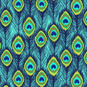 ikat aqua peacock feathers