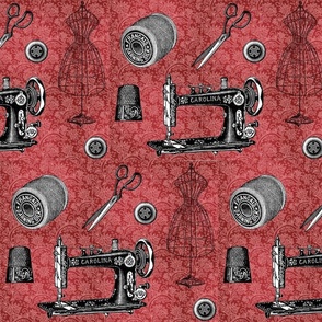 Vintage Sewing Red Floral