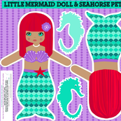mermaids red with sea horse, softie dolls