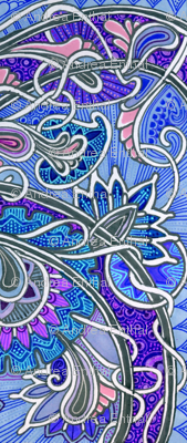 Blue Strawberry Scallop Paisley Vine A Go Go