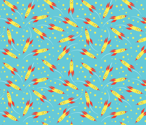 Space Rockets Blue fabric by edmillerdesign on Spoonflower - custom fabric