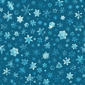 photographic snowflakes on cyan