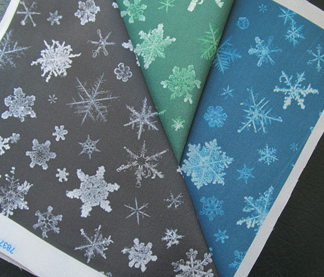photographic snowflakes on green