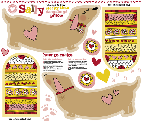 Sally the dachshund pillow with sleeping bag fabric by laura_the_drawer on Spoonflower - custom fabric