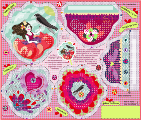 cut and sew Poucette and the Swallow, critter pillow fabric by branchaplumes on Spoonflower - custom fabric