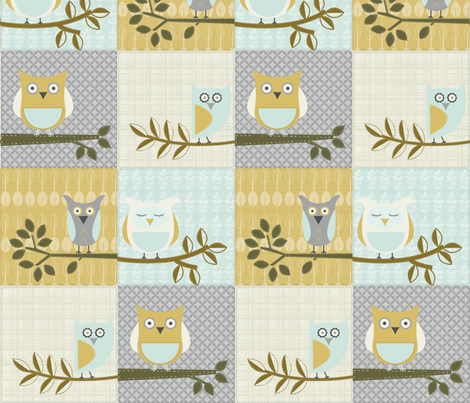 City Park Owls - Patchwork fabric by piccadillylily on Spoonflower - custom fabric