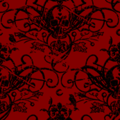 Raven Skull Damask Red and Black