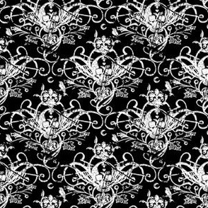 Raven Skull Damask Black