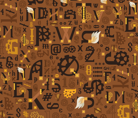 Steampunk_Alphabet_Gold fabric by urban_threads on Spoonflower - custom fabric