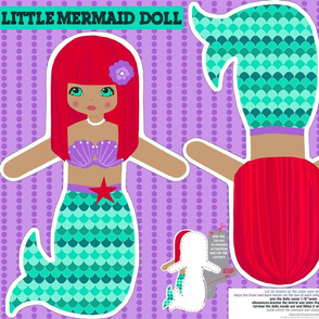 red mermaid softie doll- cut and sew pattern