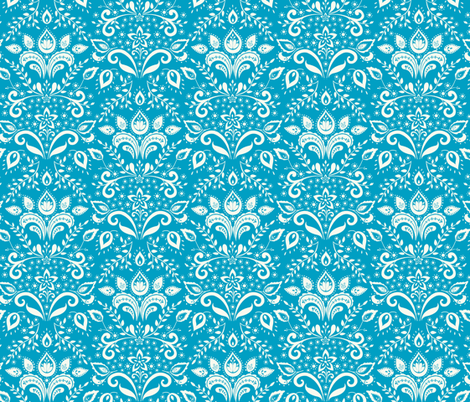 cream___teal_damask fabric by kayajoy on Spoonflower - custom fabric