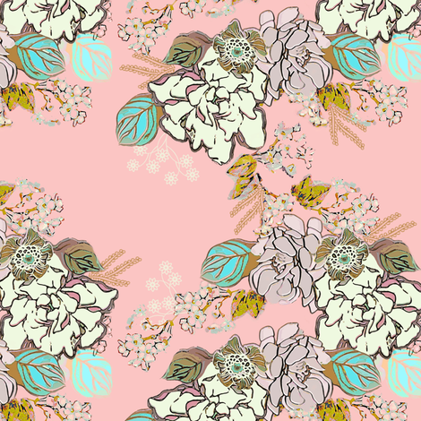 Retro Gardenia floral on pink fabric by joanmclemore on Spoonflower - custom fabric