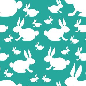 Bunnies on Teal Background