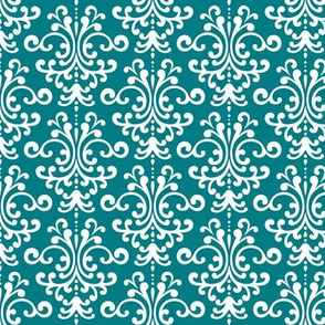 damask dark teal and white