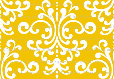 damask golden yellow and white