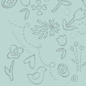 "quilted" folk birds in soft baby blue with blue grey details