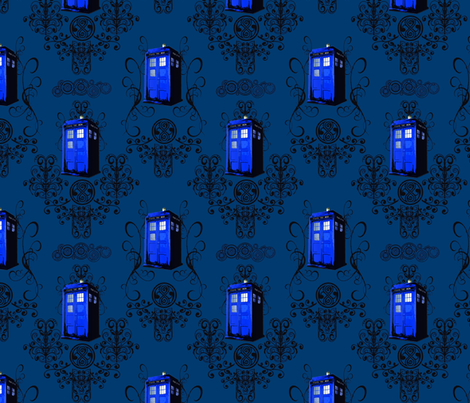 Small and dark TARDIS Travels Damask