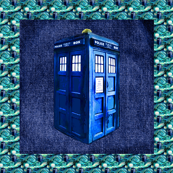 Whovian Inspired Police Box on "Denim" (Large Quilt Blocks)