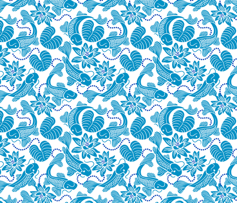 Blue Koi on White fabric by dianne_annelli on Spoonflower - custom fabric