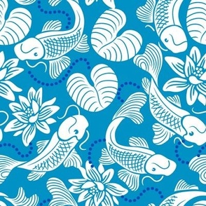 White Koi on Blue