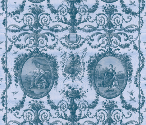 Rococo Harvest ~ Blue Moire fabric by peacoquettedesigns on Spoonflower - custom fabric