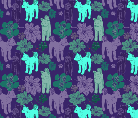 Inus and leaves (purple scheme) fabric by hakuai on Spoonflower - custom fabric