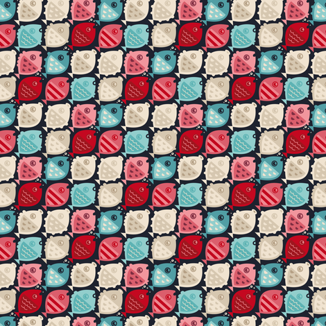 fishies (blue pink off white)