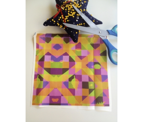 Square Quilted Painting Pattern with Rose, Pink, Forest and Lime Green,Yellow and Peach. 
