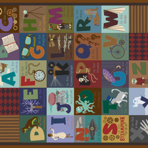 Steampunk Alphabet One Yard Cheater Quilt