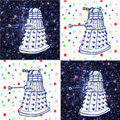 Whovian Inspired Hand Drawn DALEK on Rainbow Starfield