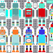 funky retro robots -cut and sew template-pattern