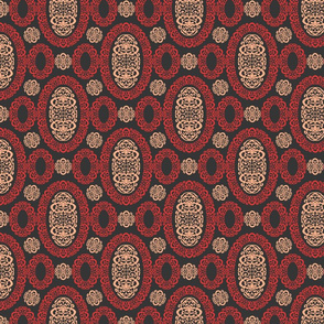 Intricate Cameos in Red and Charcoal