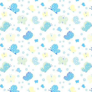 Blue And Yellow Butterfly Meadow Medium Print